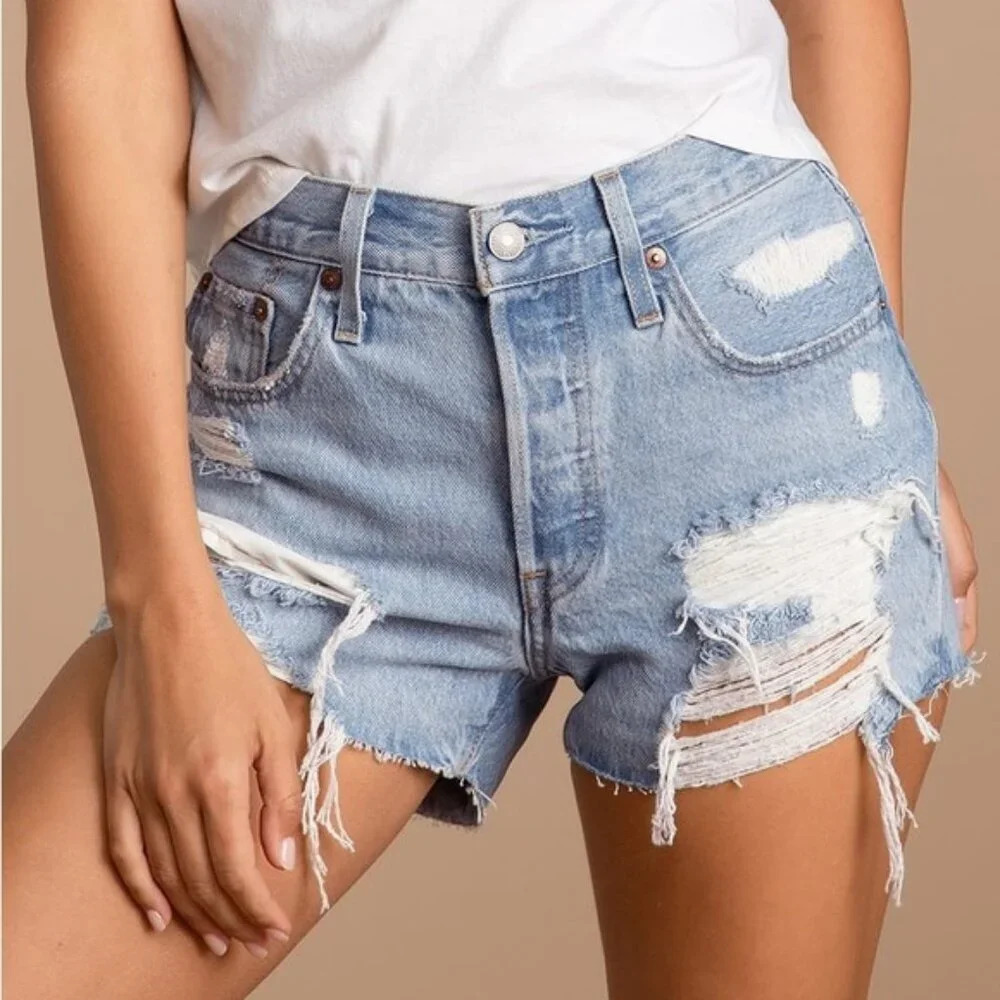 Levi's Light Blue Distressed Jean Shorts